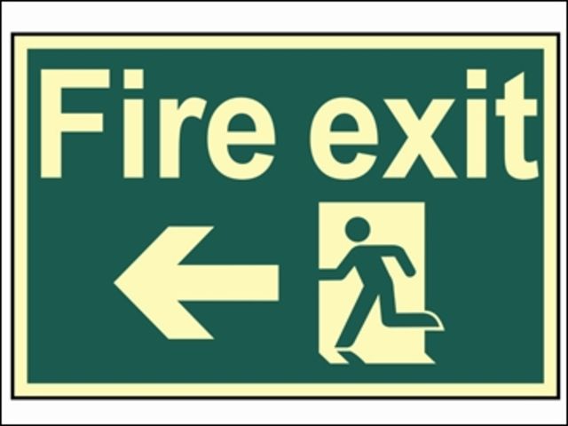 Fire Exit Running Man Arrow Left — Photoluminescent