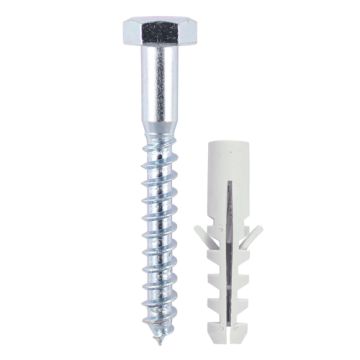 TIMCO | COACH SCREW & NYLON PLUGS | ZINC | 8.0 X 100MM | PACK 2