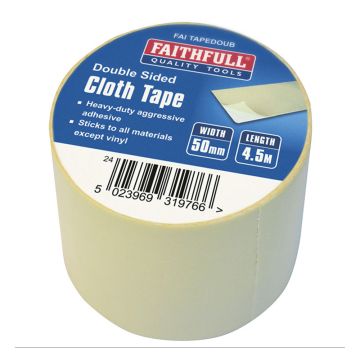 FAITHFULL | CLOTH TAPE | DOUBLE SIDED | HEAVY DUTY | 50MM X 4.5M | WHITE