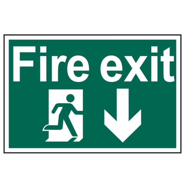 SCAN | SAFETY SIGN | FIRE EXIT RUNNING MAN ARROW DOWN | 200 X 300 | PVC main product photo