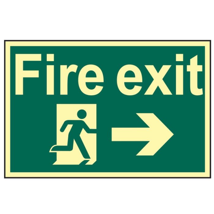 SCAN | SAFETY SIGN | FIRE EXIT RUNNING MAN ARROW RIGHT | PHOTOLUMINESCENT | 300 X 200 | PVC main product photo