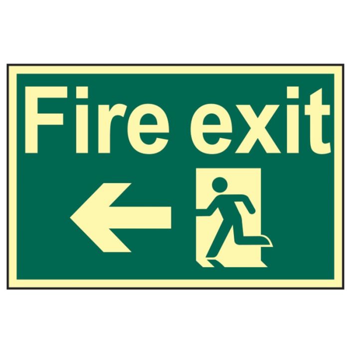 SCAN | SAFETY SIGN | FIRE EXIT RUNNING MAN ARROW LEFT | PHOTOLUMINESCENT | 300 X 200 | PVC main product photo