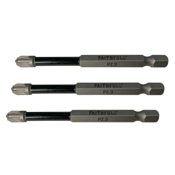 FAITHFULL | SCREWDRIVER BIT | IMPACT | PZ3 | 75MM | PACK 3 main product photo