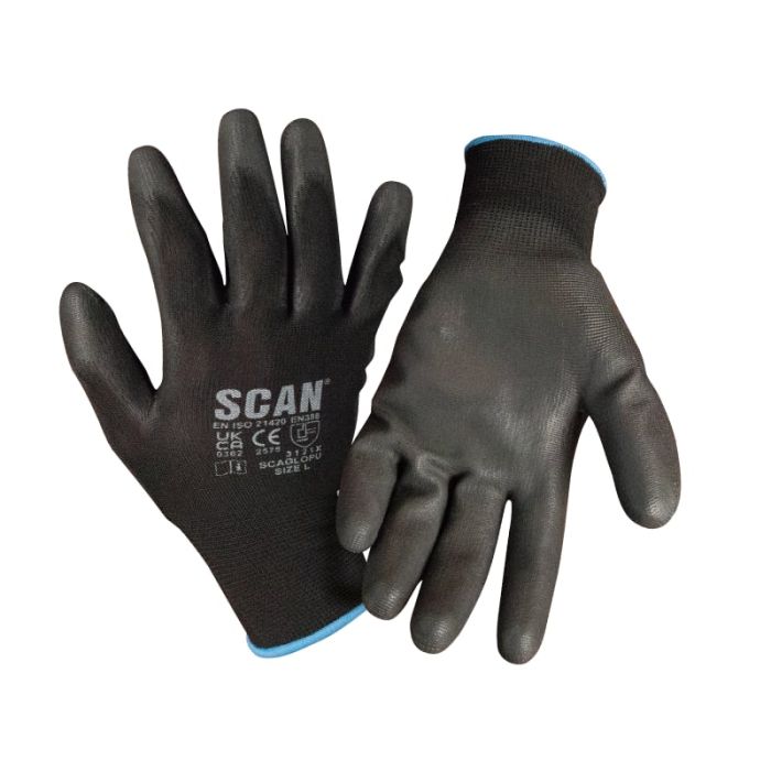 REAL DEALS XMAS 2024 | SCAN | GLOVES | PU DIPPED | BLACK | 5 PAIRS main product photo