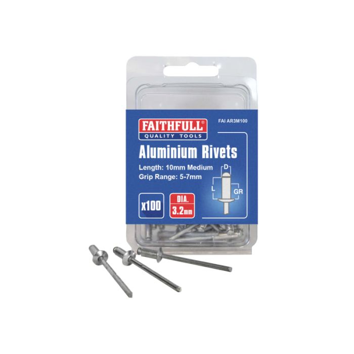 FAITHFULL | ALUMINIUM RIVETS | 3.2 X 10MM | PACK 100 main product photo