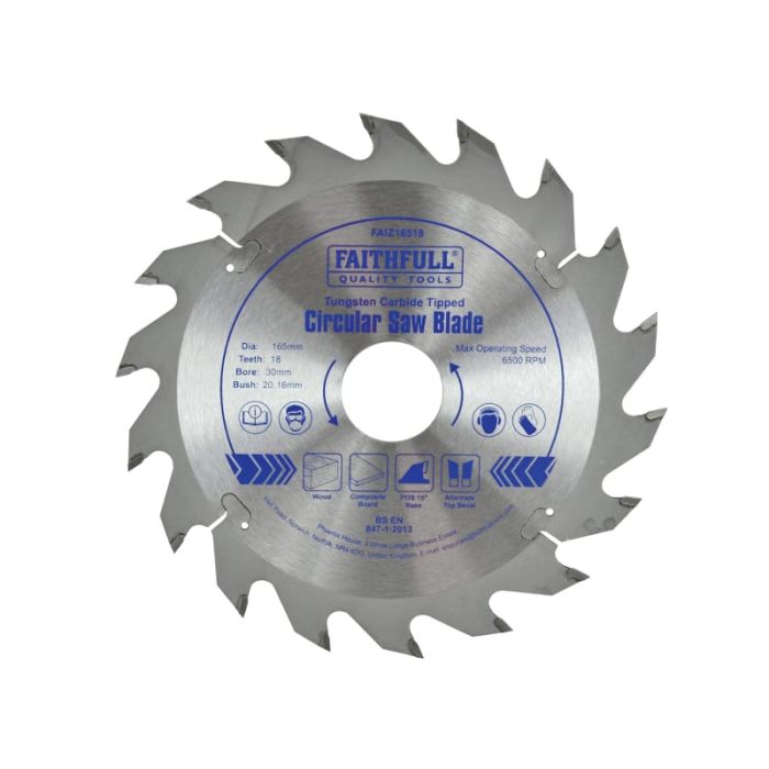 FAITHFULL | BLADE | CIRCULAR SAW | TCT | WOOD | 165MM | 30MM BORE | 18 TEETH main product photo