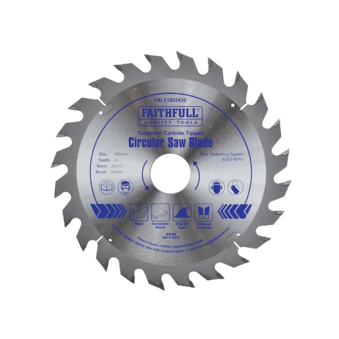 FAITHFULL | BLADE | CIRCULAR SAW | TCT | WOOD | 180MM | 30MM BORE | 24 TEETH main product photo