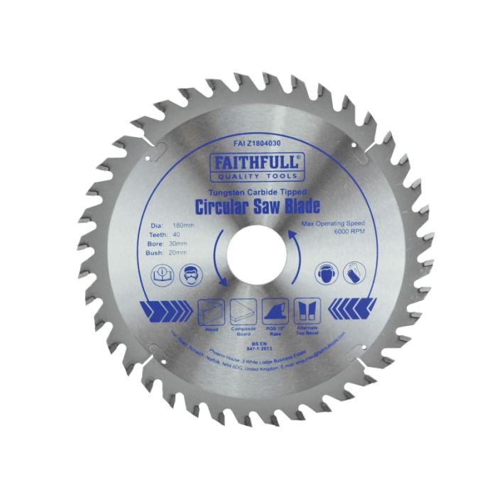 FAITHFULL | BLADE | CIRCULAR SAW | TCT | WOOD | 180MM | 30MM BORE | 40 TEETH main product photo