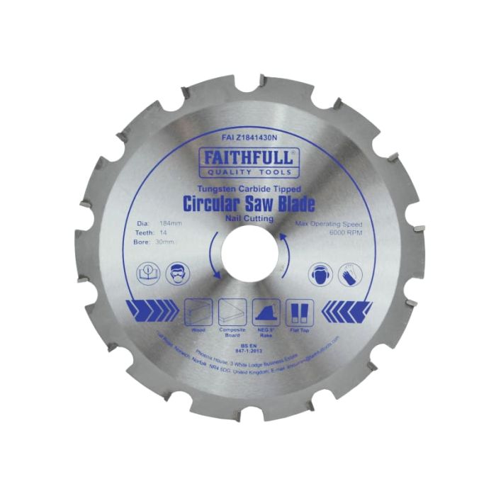 FAITHFULL | BLADE | CIRCULAR SAW | TCT | WOOD | 184MM | 30MM BORE | 14 TEETH main product photo