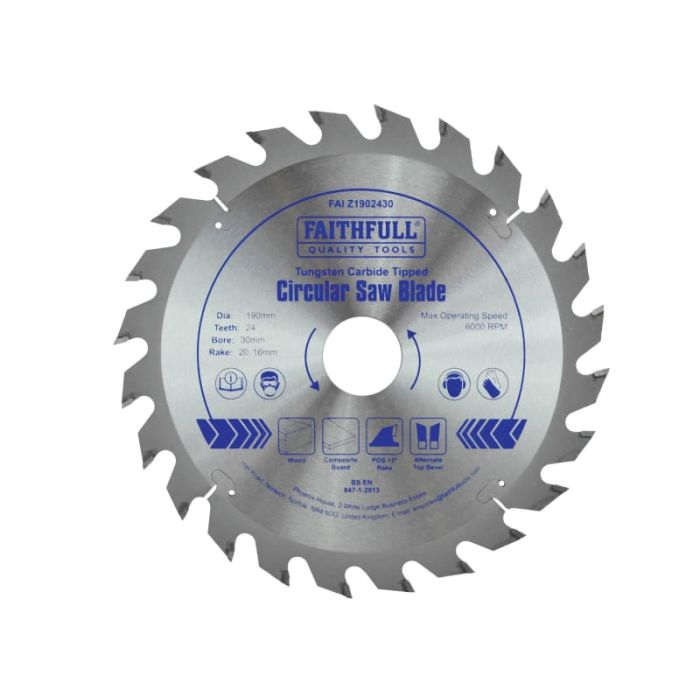 FAITHFULL | BLADE | CIRCULAR SAW | TCT | WOOD | 190MM | 30MM BORE | 24 TEETH main product photo