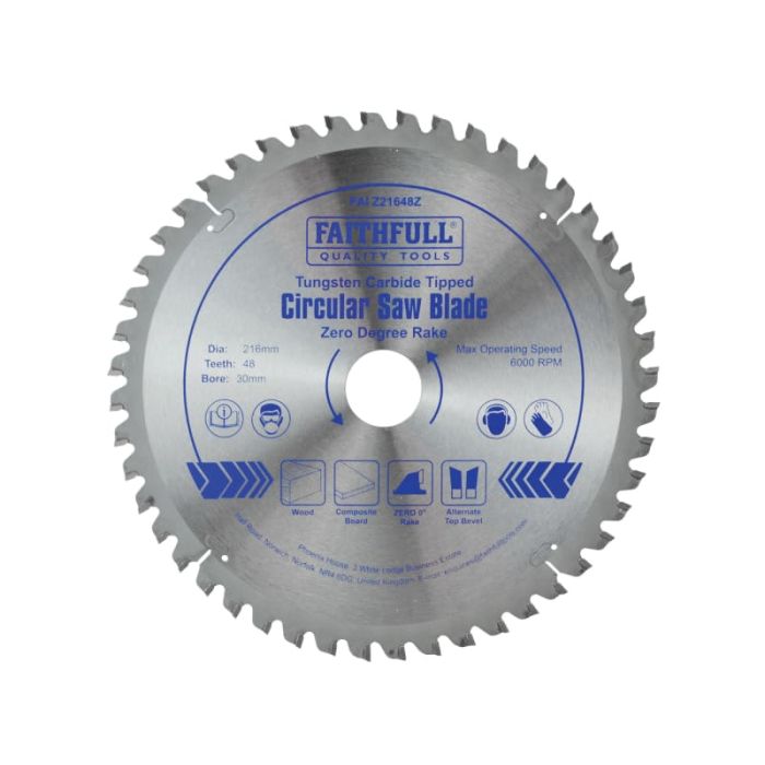 FAITHFULL | BLADE | CIRCULAR SAW | TCT | WOOD | 216MM | 30MM BORE | 48 TEETH main product photo