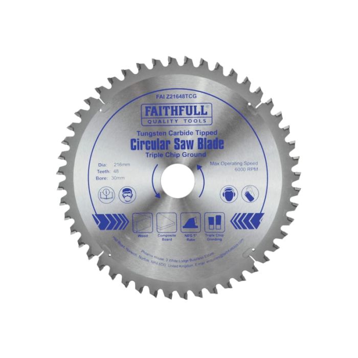 FAITHFULL | BLADE | CIRCULAR SAW | TCT | WOOD | 216MM | 30MM BORE | 48 TEETH main product photo