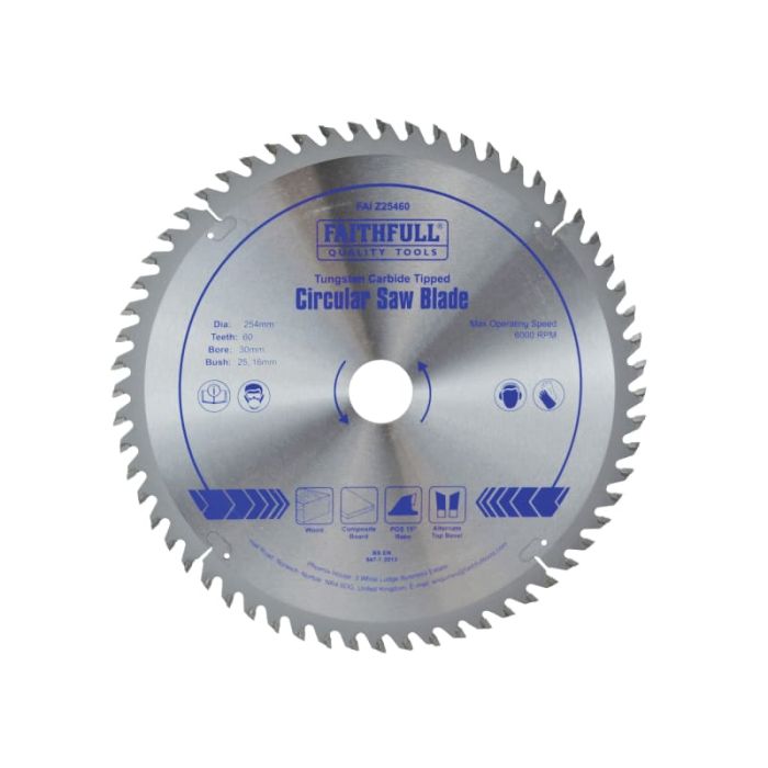 FAITHFULL | BLADE | CIRCULAR SAW | TCT | WOOD | 254MM | 30MM BORE | 60 TEETH main product photo