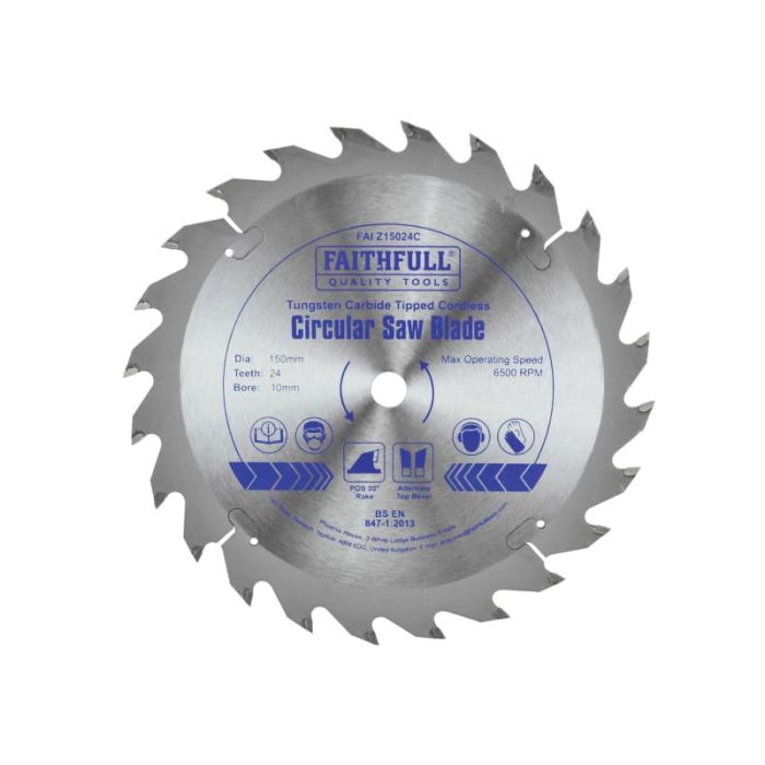 FAITHFULL | BLADE | CIRCULAR SAW | TCT | WOOD | 150MM | 10MM BORE | 24 TEETH main product photo