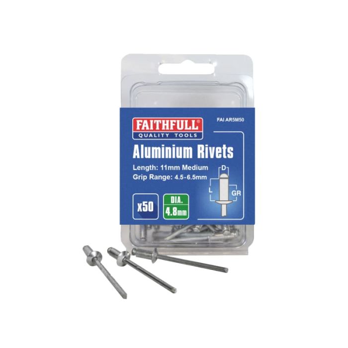 FAITHFULL | ALUMINIUM RIVETS | MEDIUM | 4.8 X 11MM | PACK 50 main product photo