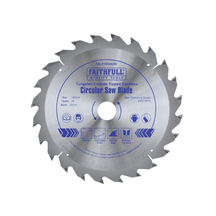 FAITHFULL | BLADE | CIRCULAR SAW | TCT | WOOD | 165MM | 20MM BORE | 24 TEETH main product photo