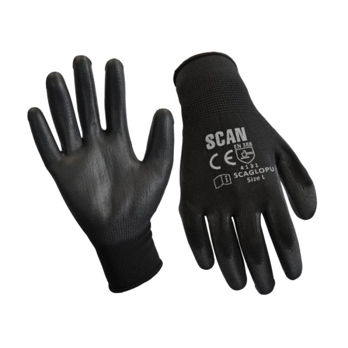 SCAN | GLOVES | PU COATED | BLACK | SIZE 9 | LARGE | PACK 12 main product photo