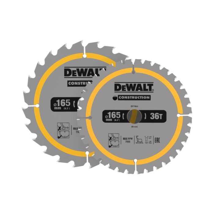 DEWALT | CIRCULAR SAW BLADE | 165MM TWIN PACK | 24T & 36T main product photo