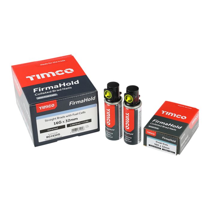 TIMCO | FIRMAHOLD COLLATED | STRAIGHT BRAD NAILS | GALVANISED | 2 FUEL | 16G X 32MM | BOX 2000 main product photo