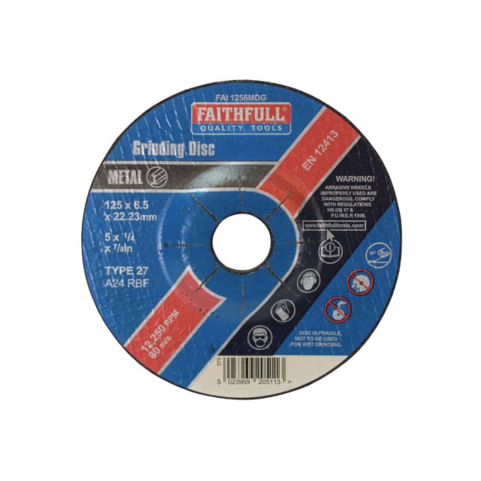 FAITHFULL | GRINDING DISC | DEPRESSED CENTRE | METAL | 125 X 6.5 X 22.23MM main product photo