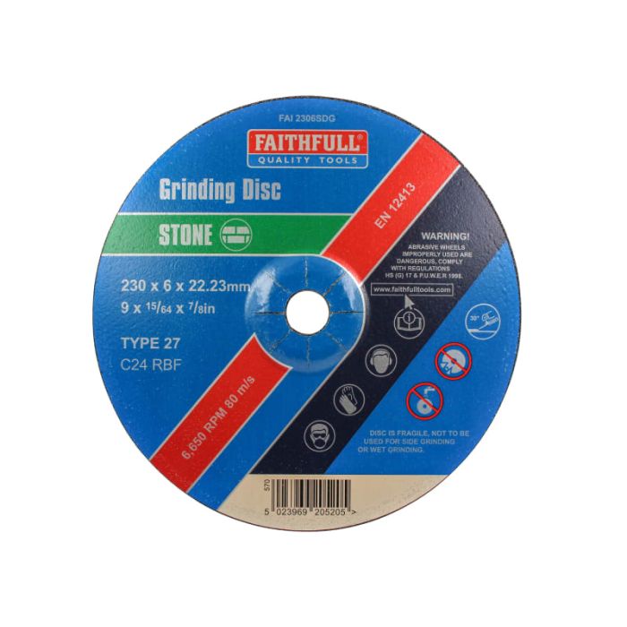 FAITHFULL | GRINDING DISC | DEPRESSED CENTRE | STONE | 230 X 6 X 22.23MM main product photo